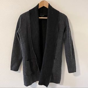 Adrienne Vittadini Merino Wool Blend Open Cardigan Jacket Longline Gray Black-M